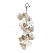 Natural Quartz Crystal & Labradorite Chip Beaded Pendant Decorations, 304 Stainless Steel Lobster Claw Clasps, 66~69mm(HJEW-JM01234-03)