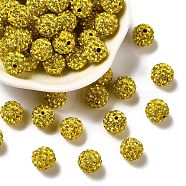 Pave Disco Ball Beads, Polymer Clay Rhinestone Beads, Round, Citrine, PP13(1.9~2mm), 6 Rows Rhinestone, 10mm, Hole: 1.5mm(RB-A130-10mm-17)