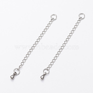 304 Stainless Steel Chain Extender, Curb Chains, with Teardrop Charms, Stainless Steel Color, 62x2.5mm, Hole: 3.5mm, Jump Rings: 4x0.8mm(STAS-K165-09B)