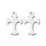 Spray Painted 201 Stainless Steel Charms, Cross Charms, White, 14x9.5x1mm, Hole: 1.2mm(STAS-G304-26B)