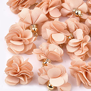 Cloth Pendants, with CCB Plastic, 6-Petal, Flower, Golden, PeachPuff, 26~27x17~28mm, Hole: 1.6mm(FIND-S300-01Q)