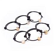 Adjustable Cowhide Leather Cord Finger Rings, with Brass  Beads, Mixed Shapes, Black, Real 18K Gold Plated, Size 10, 20mm(RJEW-JR00256)