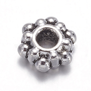 Tibetan Style Spacer Beads, Lead Free & Cadmium Free, Flower, Antique Silver, about 7mm in diameter, Hole: 1mm(AA0528)
