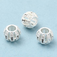 Rack Plating Brass Cubic Zirconia Beads, Cadmium Free & Lead Free, Long-Lasting Plated, Grooved Hollow Rondelle, Silver Color Plated, 8x6mm, Hole: 3.5mm(KK-R147-06S)