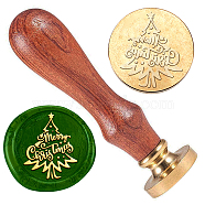 Retro Christmas Golden Tone Brass Sealing Wax Stamp Head, with Removable Wood Handle, for Envelopes Invitations, Gift Card, Christmas Tree, 83x22mm, Stamps: 25x14.5mm(AJEW-WH0208-815)