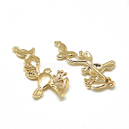 Brass Links connectors, Bird and Branch, Real 18K Gold Plated, 29.5x19.5x3.5mm, Hole: 1mm(KK-T032-058G)