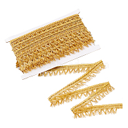 Filigree Corrugated Lace Ribbon, Tassels, for Clothing Accessories, Gold, 25x1mm, 15 yard/roll(OCOR-WH0080-09)