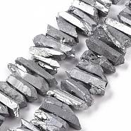 Natural Quartz Crystal Points Beads Strands, Dyed, Nuggets, Silver, 15~30x4~8x4~7mm, Hole: 1mm, 8 inch(G-K181-B13)