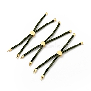 Half Finished Twisted Milan Rope Slider Bracelets, with Rack Plating Brass Cord Ends & Open Loop, Cadmium Free & Lead Free, for Connector Charm Bracelet Making, Golden, Dark Olive Green, 222~230x3mm(FIND-G032-01G-17)