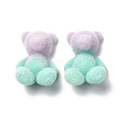 Two Tone Flocky Resin Cabochons, Bear, Turquoise, 17.5x12x7.8mm(RESI-F026-01B)