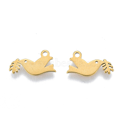 Ion Plating(IP) 201 Stainless Steel Charms, Birds, Real 18K Gold Plated, 12x6.5x1mm, Hole: 1.2mm(STAS-N098-130LG)