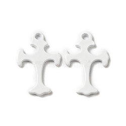 Spray Painted 201 Stainless Steel Charms, Cross Charms, White, 14x9.5x1mm, Hole: 1.2mm(STAS-G304-26B)