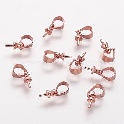 Rack Plating Brass Peg Bails Pendants, for Half Drilled Beads, Long-Lasting Plated, Rose Gold, 6.5x3mm, Hole: 4x5mm, Pin: 0.7mm(KK-A142-012RG)