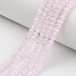Electroplate Glass Beads Strands, Imitation Jade Beads, Half Plated, Rainbow Plated, Faceted, Rondelle, Pink, 3x2mm, Hole: 0.8mm, about 165~169pcs/strand, 15~16 inch(38~40cm)(EGLA-A034-J2mm-L05)