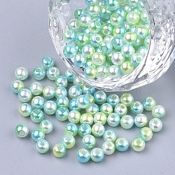 Rainbow ABS Plastic Imitation Pearl Beads, Gradient Mermaid Pearl Beads, Round, Green Yellow, 11.5~12x11~11.5mm, Hole: 2mm, about 560pcs/500g(OACR-Q174-12mm-03)