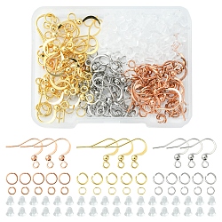 36Pcs 3 Style 316 Surgical Stainless Steel Earring Hooks, with Horizontal Loops & 120Pcs 304 Stainless Steel Jump Rings & 100Pcs Plastic Ear Nuts, Mixed Color, 16x16~19.5x3mm, Hole: 2mm, Pin: 0.6~0.7mm, 12Pcs/style(DIY-FS0003-29)