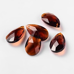 Faceted Teardrop Glass Pendants, Coconut Brown, 22x13x7mm, Hole: 1mm(X-GLAA-O008-B12)