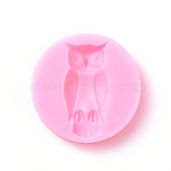 Food Grade Silicone Molds, Fondant Molds, For DIY Cake Decoration, Chocolate, Candy, UV Resin & Epoxy Resin Jewelry Making, Flat Round with Owl, Pink, 55x10mm(DIY-P004-08)