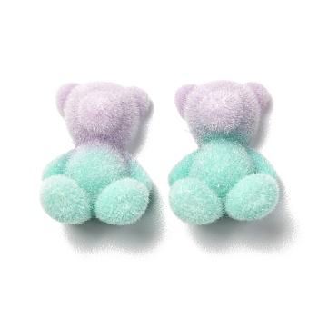Two Tone Flocky Resin Cabochons, Bear, Turquoise, 17.5x12x7.8mm