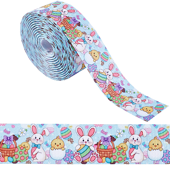 Easter Printed Polyester Grosgrain Ribbon, for Gift Wrapping, Floral Bows Crafts Decoration, Rabbit, 1 inch(25mm)