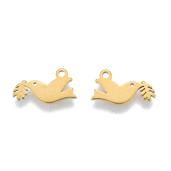 Ion Plating(IP) 201 Stainless Steel Charms, Birds, Real 18K Gold Plated, 12x6.5x1mm, Hole: 1.2mm
