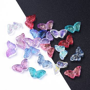Electroplate Transparent Glass Beads, Mixed Style, Butterfly, Mixed Color, 14.5x8x3.5mm, Hole: 0.8mm