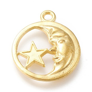 Alloy Pendants, Cadmium Free & Lead Free, Flat Round with Moon & Star, Golden, 31x25x3mm, Hole: 2.6mm
