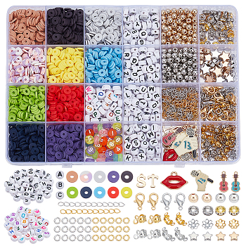 DIY Friendship Jewelry Making Finding Kits, including Polymer Clay & Acrylic & CCb & Brass Beads, Alloy and Brass Pendants, Mixed Color, 6x1mm, Hole: 2mm