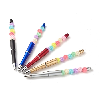 Plastic Press Ball Point Pens, with Opaque Acrylic European Beads, Mixed Color, 149x13x11.5mm