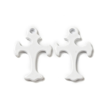Spray Painted 201 Stainless Steel Charms, Cross Charms, White, 14x9.5x1mm, Hole: 1.2mm