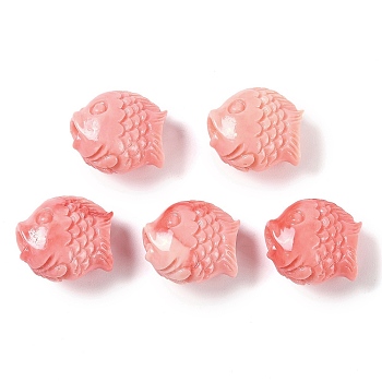 Synthetic Shell Dyed Carved Beads, Fish, Light Coral, 13.5x13x7.5mm, Hole: 1.6mm