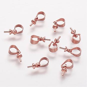 Rack Plating Brass Peg Bails Pendants, for Half Drilled Beads, Long-Lasting Plated, Rose Gold, 6.5x3mm, Hole: 4x5mm, Pin: 0.7mm