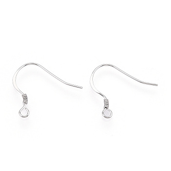 Anti-Tarnish Rhodium Plated 925 Sterling Silver French Hooks with Coil, Ear Wire with Loops, with S925 Stamp, Platinum, 13x13.5~14.5x1mm, Hole: 1.6mm, Pin: 0.5mm