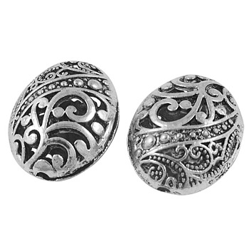 Tibetan Style Filigree Beads, Cadmium Free & Nickel Free & Lead Free, Oval, Antique Silver, Size: about 22mm long, 18mm wide, 11mm thick, hole: 2mm