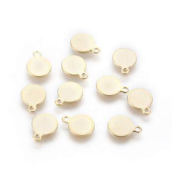 304 Stainless Steel Charms, Flat Round, Stamping Blank Tag, Golden, 10.5x8x0.9mm, Hole: 1mm