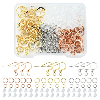 36Pcs 3 Style 316 Surgical Stainless Steel Earring Hooks, with Horizontal Loops & 120Pcs 304 Stainless Steel Jump Rings & 100Pcs Plastic Ear Nuts, Mixed Color, 16x16~19.5x3mm, Hole: 2mm, Pin: 0.6~0.7mm, 12Pcs/style