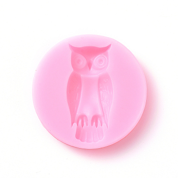 Food Grade Silicone Molds, Fondant Molds, For DIY Cake Decoration, Chocolate, Candy, UV Resin & Epoxy Resin Jewelry Making, Flat Round with Owl, Pink, 55x10mm