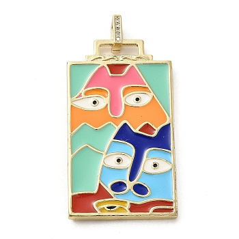 Brass Micro Pave Cubic Zirconia Pendant with Enamel, Rectangle, Colorful, 45.5x25.5x2.5mm, Hole: 4.5mm