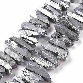 Natural Quartz Crystal Points Beads Strands, Dyed, Nuggets, Silver, 15~30x4~8x4~7mm, Hole: 1mm, 8 inch