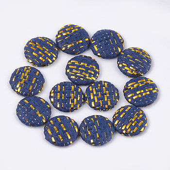 Handmade Straw Woven Cabochons, with Aluminum Bottom, Flat Round, Platinum, Marine Blue, 17.5~18x4.5mm