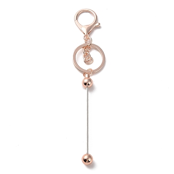 Alloy Bar Beadable Keychain for Jewelry Making DIY Crafts, with Alloy Lobster Clasps and Iron Ring, Rose Gold, 15.5~15.8cm