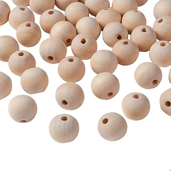 Unfertige Holzperlen, Makramee-Perlen großes Loch, natürliche Holz lose Perlen Abstandsperlen, Bleifrei, Runde, Mokassin, 20 mm, Bohrung: 4~5 mm