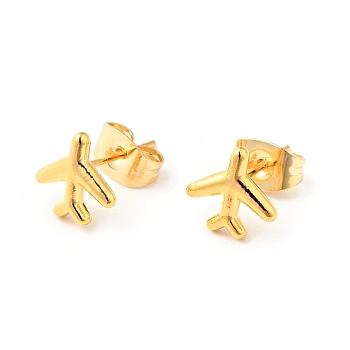 304 Stainless Steel Tiny Airplane Stud Earrings with 316 Stainless Steel Pins for Women, Golden, 8x8mm, Pin: 0.6mm