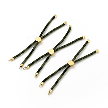 Half Finished Twisted Milan Rope Slider Bracelets, with Rack Plating Brass Cord Ends & Open Loop, Cadmium Free & Lead Free, for Connector Charm Bracelet Making, Golden, Dark Olive Green, 222~230x3mm