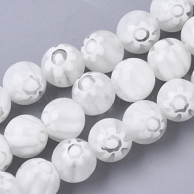 8mm White Round Millefiori Lampwork Beads