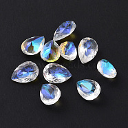 Glass Rhinestone Cabochons, Pointed Back, Faceted, Teardop, Crystal AB, 10x7x5mm(RGLA-F078-01)