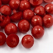Acrylic Shank Buttons, Plastic Buttons, 1-Hole, Dyed, Faceted, Half Round/Dome, Dark Red, 11x6mm, Hole: 3mm(BUTT-E079-B-07)
