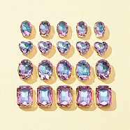 20Pcs 4 Styles Heart & Oval & Rectangle Sew on Rhinestone, Faceted Glass Rhinestone, Multi-Strand Links, Vitrail Light, 12~18x10~13x6~7mm, Hole: 1~1.2mm,  5pcs/style(GLAA-FS0001-51A)