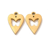 Ion Plating(IP) 304 Stainless Steel Charms, Heart with Butterfly, Golden, 12.5x9x1.4mm, Hole: 1.4mm(STAS-M089-53G)