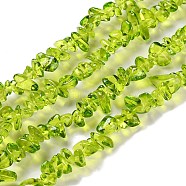 Spray Painted Transparent Glass Beads Strands, Imitation Gemstone, Chip, Yellow Green, 1~7x4~14x3~7.5mm, Hole: 0.4mm, 31.50''~31.69''(80~80.5cm)(X-GLAA-P060-01A-11)